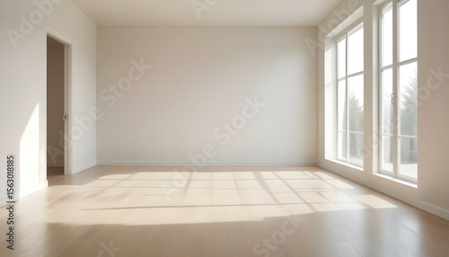 A bright, minimalist room flooded with natural sunlight, showcasing a clean interior space.