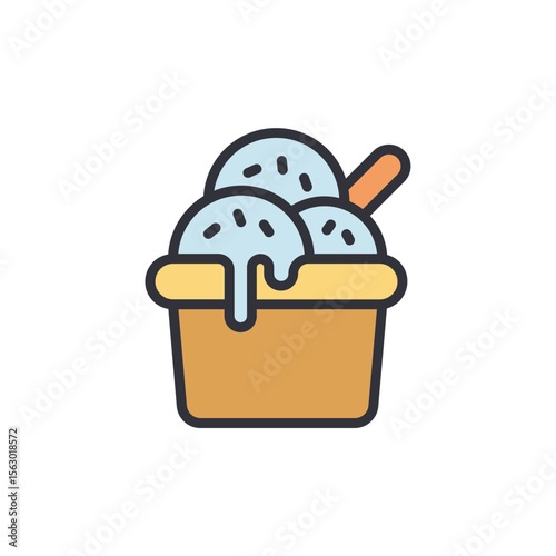 Delicious Ice Cream Dessert In A Container With A Wooden Spoon
