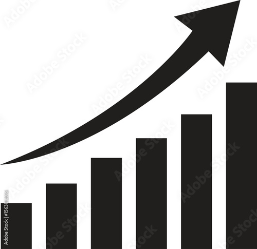 Black bar chart with upward trending arrow illustrating growth