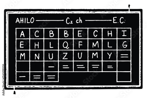 Digital board displaying calendar dates and flight information with a unique number font, set against a blackboard