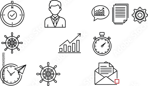 Business strategy and planning icons set for success and achievement goals