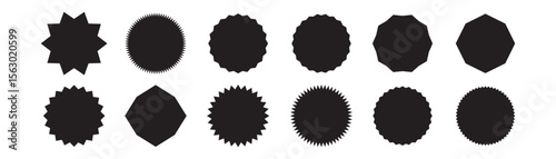 Set of vector starburst, sunburst badges. Black icons in Simple flat style vintage stickers, labels 