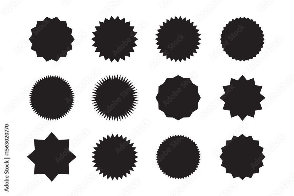Fototapeta premium Set of vector starburst, sunburst badges. Black icons in Simple flat style vintage stickers, labels 