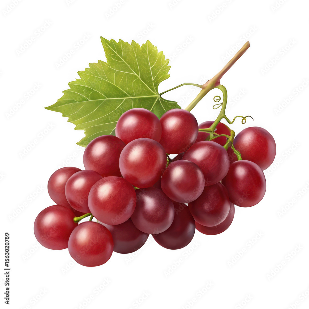 Fototapeta premium 3d bunch of red grapes with leaf isolated on transparent background