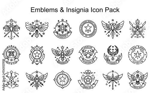 Elegant Black Line Art Emblems & Insignia