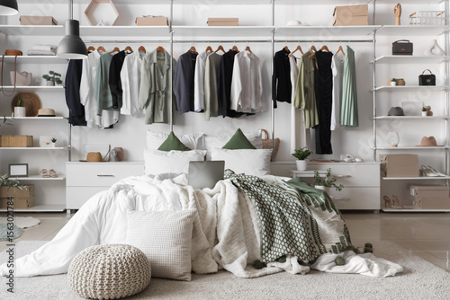 Interior of light bedroom w...
