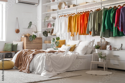 Interior of light bedroom w...