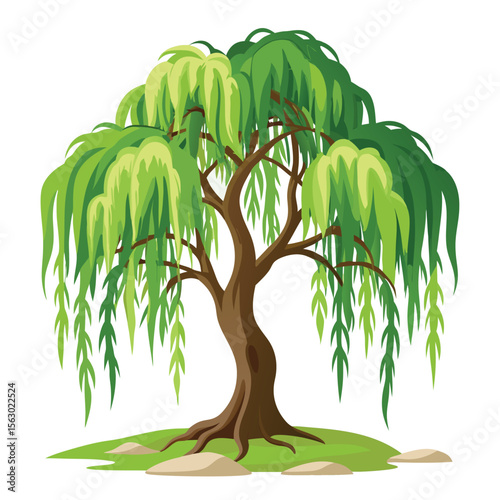 An elegant vector icon of a weeping willow tree with drooping branches, symbolizing grace, introspection, or peaceful sadness.