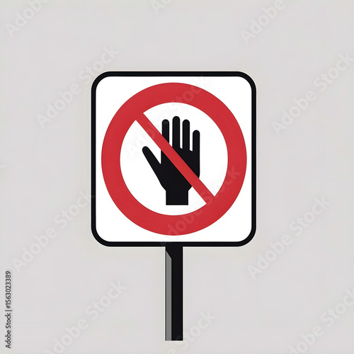 high-resolution vector illustration of a minimalist “Do Not Touch” signboard. The design features a clean red circular prohibition symbol with a diagonal line, placed over a thin black outline.