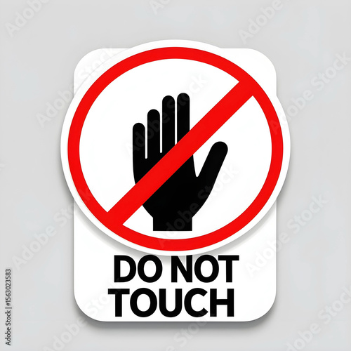 high-resolution vector illustration of a minimalist “Do Not Touch” signboard. The design features a clean red circular prohibition symbol with a diagonal line, placed over a thin black outline.