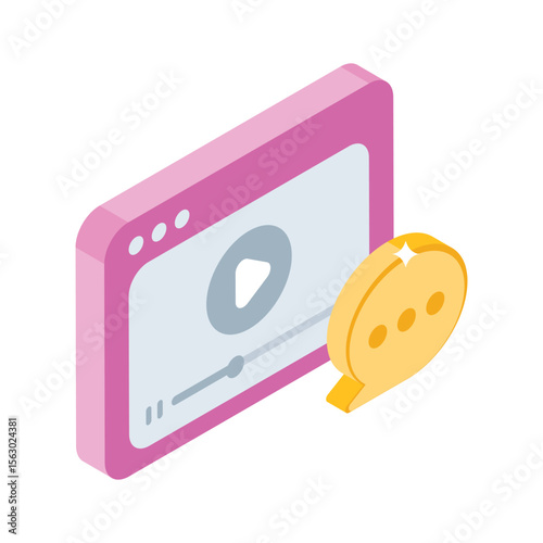 An eye-catching isometric style icon of video comment