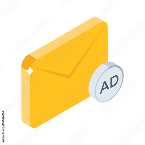 Grab this isometric style icon showing email ad campaign