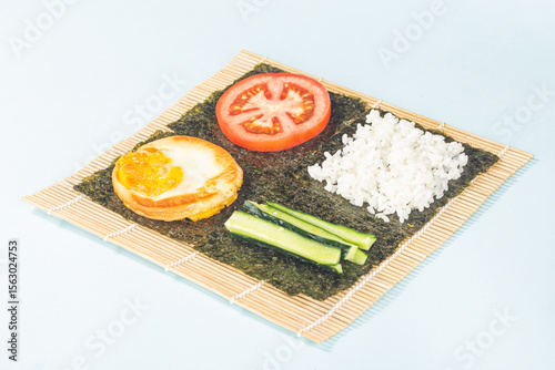 Close up of the process of making delicious sushi