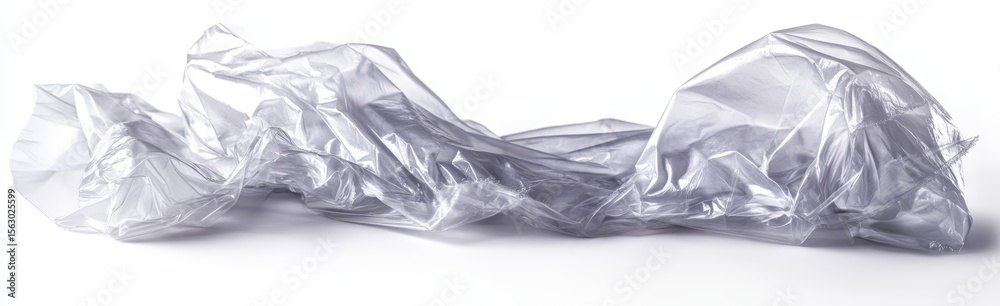 Fototapeta premium Crumpled Plastic Wrap on White Background