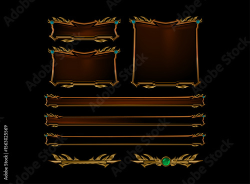 set of golden dark red fantasy gothic medieval game ui with button, frame, board menu, loading bar and header