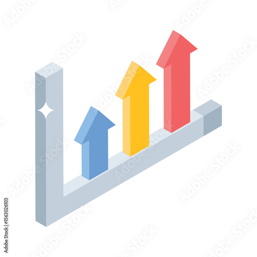 An impressive isometric style icon showing growth chart analytics