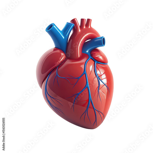 3d realistic human heart with blue veins isolated on transparent background