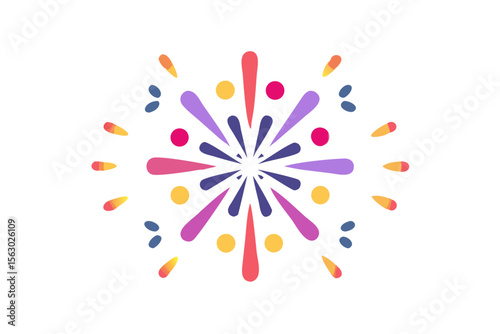 Vibrant abstract burst of colorful shapes and dots against a stark black background