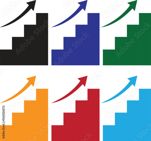 Six colored staircase graphs showing upward trends and growth