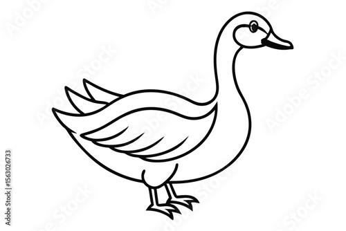Black and white of a goose standing calmly in simple illustration
