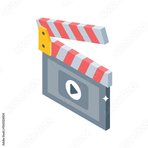A visually appealing isometric icon of clapperboard
