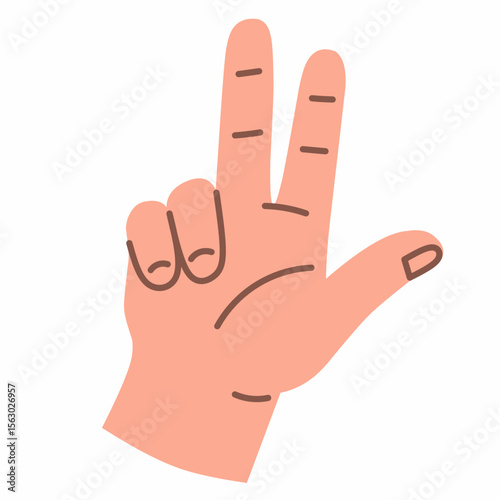 Hand showing three fingers up, symbolizing the number three. Flat style with soft tones.