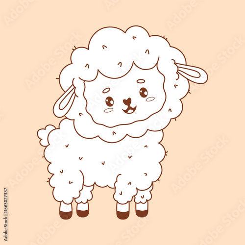 Outline cartoon Cute Sheep. Adorable Farm Animal. Funny kawaii character. Line drawing, coloring book. Vector illustration. Kids collection