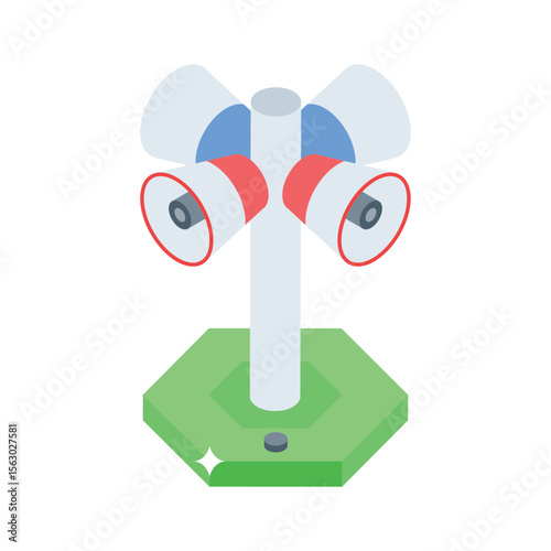 A stunning isometric style icon showing speaker pole broadcast