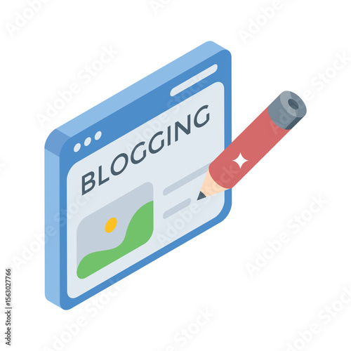 An engaging isometric style icon showing blogging activity post