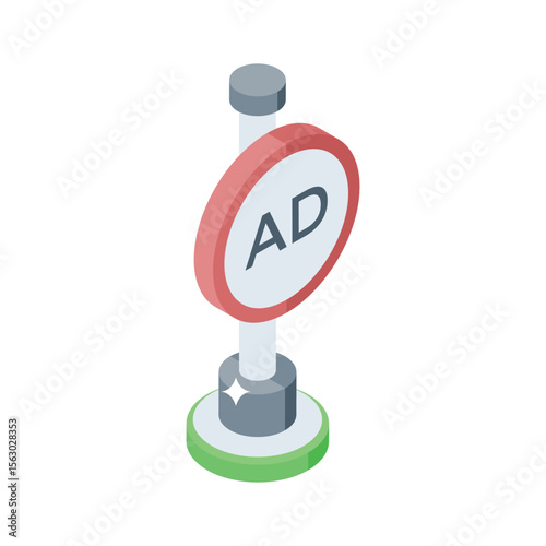 Explore an isometric style icon showing ad signboard