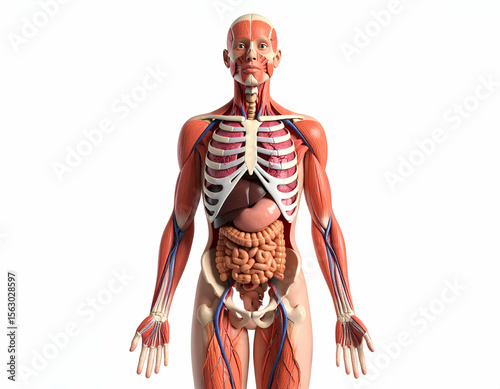 Stylized 3D Human Anatomy Model Color-Coded Organs and Systems