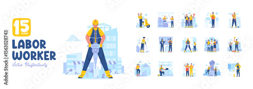 Collection set of people labor worker profession character vector illustration