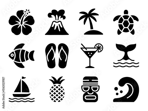 Tropical Vacation Icons. Hawaiian Beach Symbols