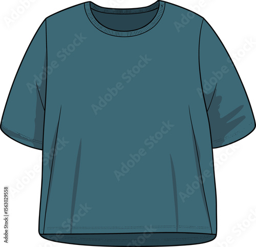 Blue T-Shirt Front and Back View, Stylish Casual Clothing Mockup, Comfortable Fashion Apparel Design, Versatile Everyday Wear Illustration Template