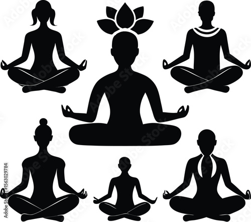 Silhouette of a woman meditating in a lotus yoga pose, embodying peace, relaxation, and spiritual well-being