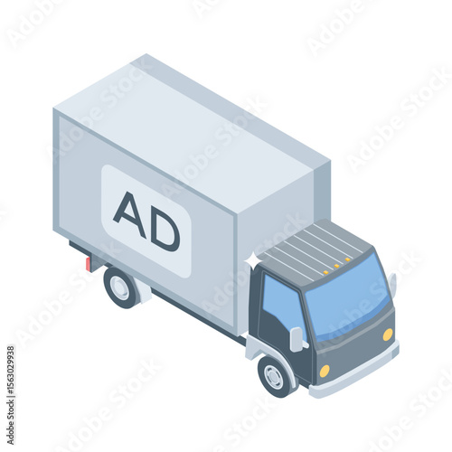 Have a look at this isometric icon of truck ad branding