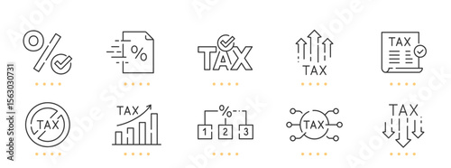 Tax line icons. Report, fee, percent etc. Editable stroke