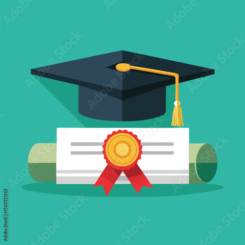 Graduation cap and diploma vector icon for academic success in education and university learning