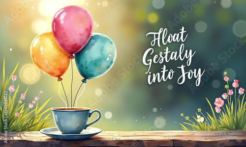 Wallpaper Mural Bright balloons floating from a tea cup with a dreamy garden background. Torontodigital.ca