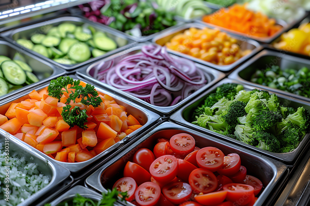 salad bar with colorful ingredients, shallow depth of field salad bar with colorful ingredients, shallow depth of field