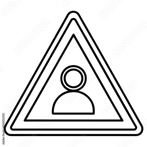 Outlined icon of alert triangle with user representing security warning, user alert, risk notification, and account issue symbol