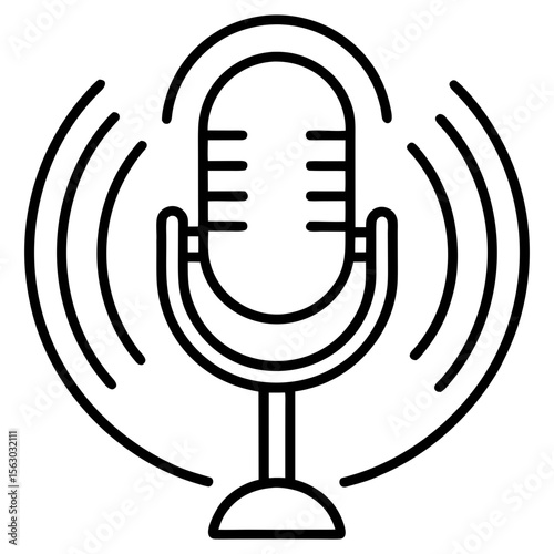 Outlined voice command icon with microphone representing speech recognition, voice assistant, audio input, and digital interaction
