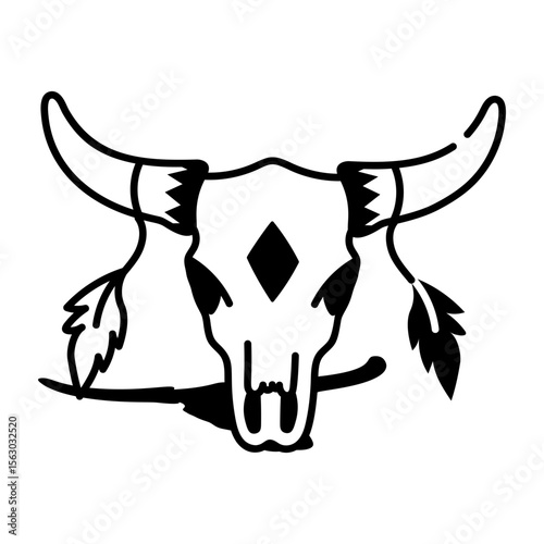 A hand drawn style icon of cow skull

