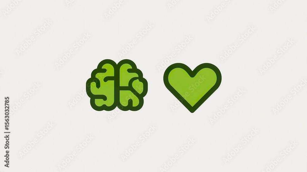 Abstract Minimal Art Depicting Mental Wellness Concept: Brain and Heart Icon Symbolize Emotional and Cognitive Harmony Abstract Minimal Art Depicting Mental Wellness Concept: Brain and Heart Icon Symbolize Emotional and Cognitive Harmony