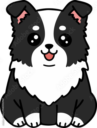 Cute Cartoon Border Collie Puppy Illustration - Playful Pet Dog Art for Kids & Animal Lovers