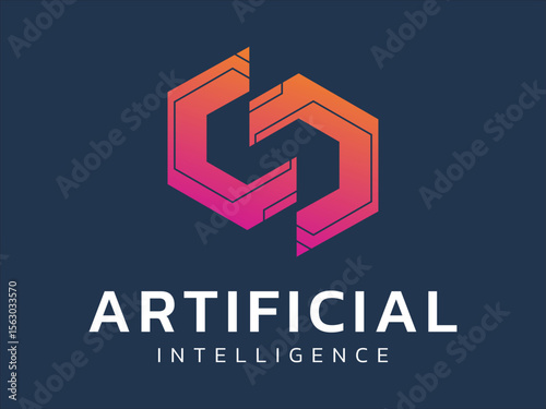 Artificial intelligence with twisted infinity hexagon futuristic technology logo vector design concept.  AI technology logotype symbol for advance technology, ui, identity, robotic, inovation, website