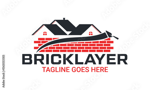 Masonry brick wall construction logo design vector template