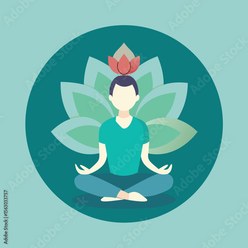 Woman in yoga lotus pose meditating by the sea, a beautiful vector illustration of a relaxing and healthy sport