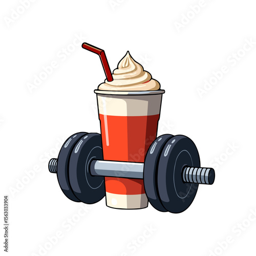 Energetic shake and dumbbell combination in pop art style, fitness motivation