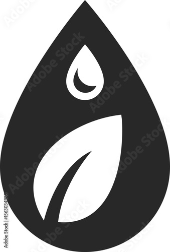 Oil droplet with leaf solid icon used in fuel, bioenergy, and sustainable industry designs.